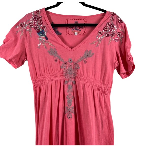 Johnny Was Dress Small Boho Cottage Core Embroidered Bird Floral Flirty … - Picture 5 of 10